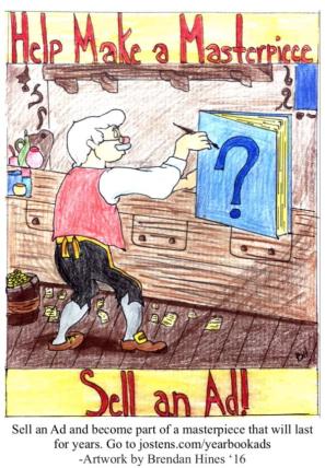 Artwork by Brendan Hines ’16 adorns the walls of Chaminade to advertise for the Ad Drive. 