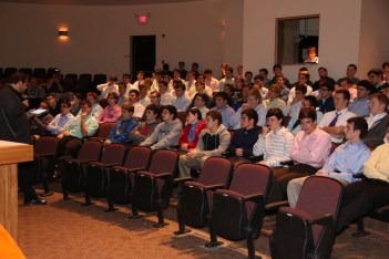 Mr. Matthew Chicavich ’98 speaks to the senior class about the religious aspect of the event.