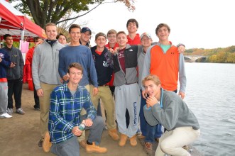 Senior members of the Chaminade crew team take a group photo while relaxing in preparation for their upcoming regatta.