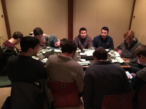 Members of the Chaminade Speech and Debate Team join together for a group dinner before they begin competing the Lexington tournament.