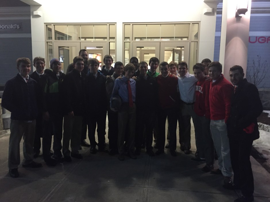 Those science olympiad members who attended the Yale invitational take a group photo with Mr. Joseph Amorizzo ’07, Mr. Pasquale Razzano, and Bro. Benjamin Knapp S.M. ’93. 