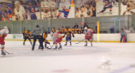 Tim Landolphi ’18 takes a faceoff at center ice.