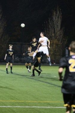 Lift off! Matt Vowinkel ’17 leaps in a successful attempt at keeping the ball from St. Anthony’s offense during the NSCHSAA Championship game. 