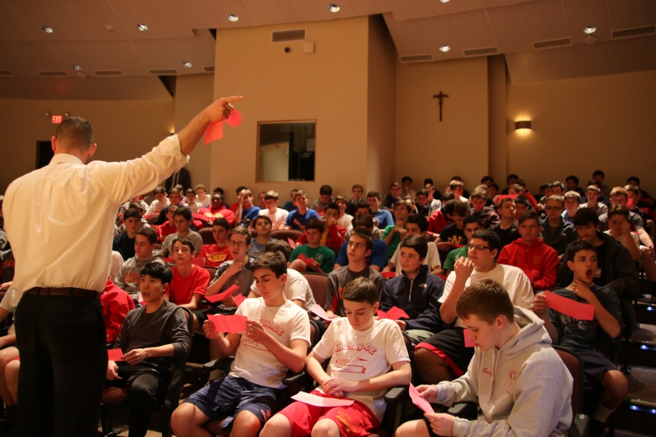 Mr. Michael Foley ’99 informs the members of the Class of 2019 about the evening’s plans.