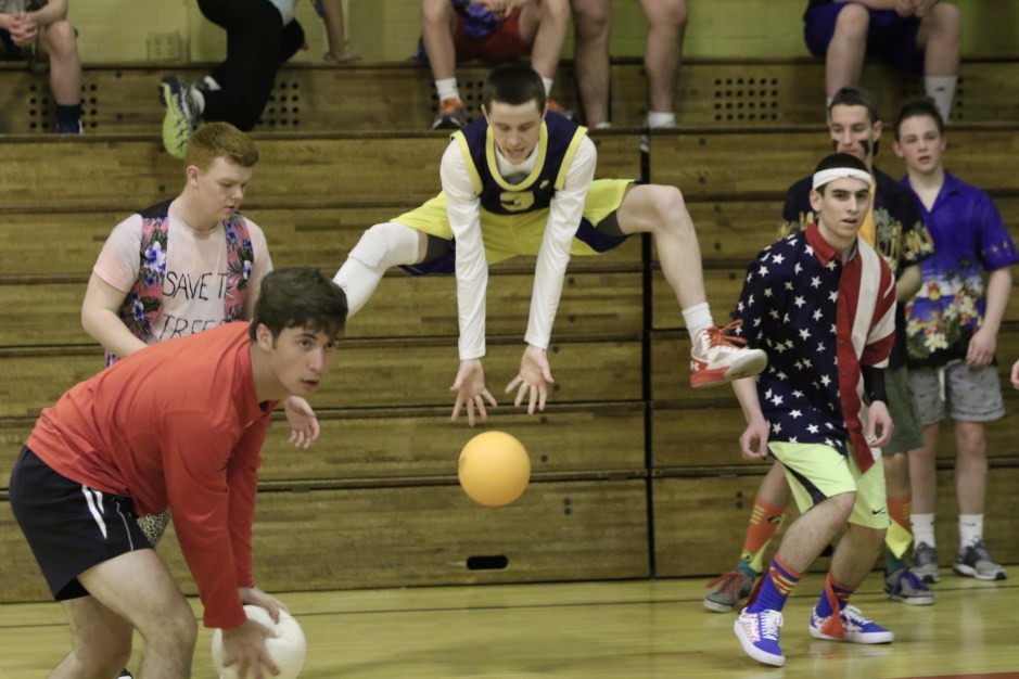 Eamon Tubridy lifts off above a dodgeball to keep the 3M Minions in the game.