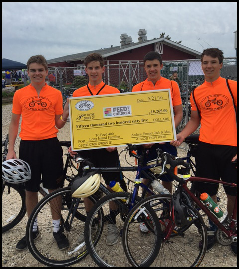 Emmet Chapey ’17 and his friends received a check for $15,265 for riding their bikes to raise funds for the Feed the Children foundation.