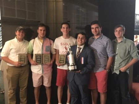 The Speech and Debate team gathers to celebrate its success after the awards ceremony at Nationals.