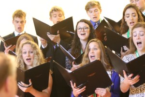 University of Dayton’s choir treats students to a brief performance after Mass.