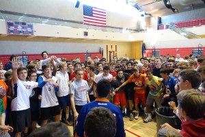 Dean Condoleo ‘19 and Daniel Carrano ‘19 entertain their sophomore classmates with a comical dance off.