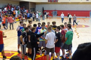 Homeroom 2C Chef Currys discusses strategy before the intense tug of war tournament.