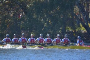 The Chaminade boat keeps pace during the Head of the Charles.