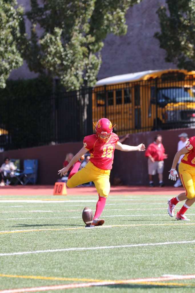 Placekicker Liam Dvorak ’17 was a stable force for the Flyers special teams unit, successfully converting four field goal attempts in Chaminade’s victory over Fordham Prep.