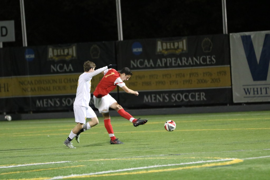 Newly-minted in the forward position, A.J. Codispoti ’17 strikes a shot from 20 yards out.