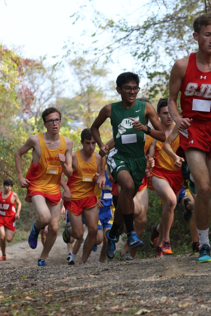 The Flyers climb a steep hill at Sunken Meadow Park during the championships.