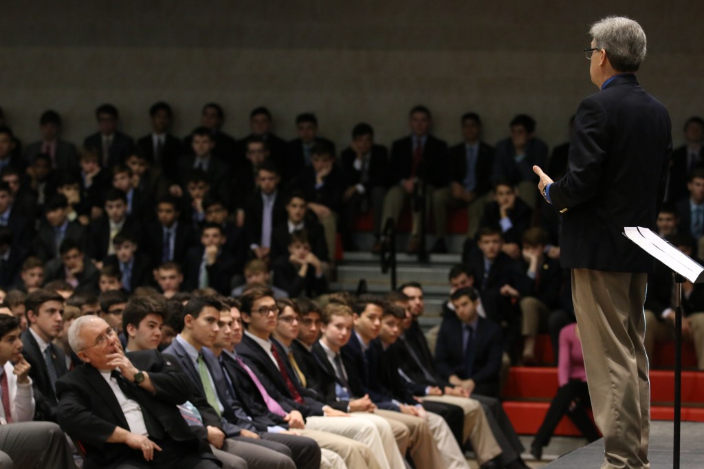 Chaminade students and faculty attentively listen to Mr. Klusendorf’s presentation.