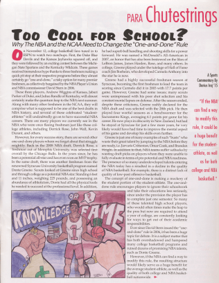 Penning the classic “Chutestrings” sports column, Darius Iraj, then a sports editor for Tarmac, wrote a provoking editorial on the entrance of freshmen athletes into the NBA Draft.