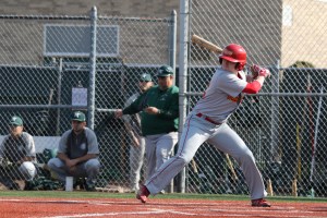 Holy Cross Baseball Commit Liam Dvorak steps up to bat during a game against Holy Trinity, looking to do damage at the plate. 