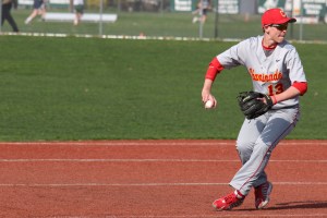Baruch Baseball Commit Liam O’Gara fields a ground ball and fires to fires for the putout. 